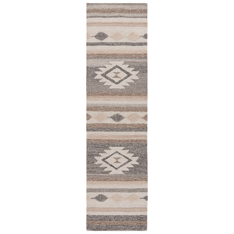 SAFAVIEH Handmade Ebony Syle Boho Tribal Wool Rug - 2'3" x 9' Runner - Brown/Grey