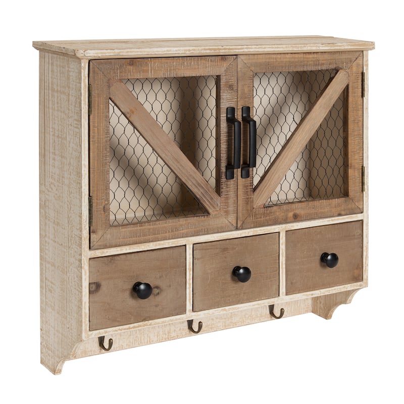 Kate and Laurel Hutchins Rustic Wood Decorative Wall Cabinet - 21x6x20 - Rustic Brown/White