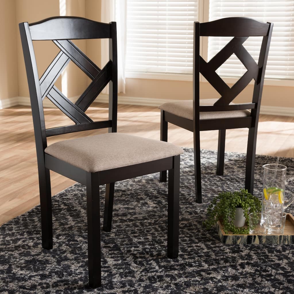 Luxury Beige Fabric Dining Chairs - Set of 2 - Modern Upholstered Side Chairs - Dark Brown Wood Finish