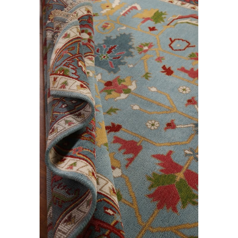 Light Blue Oushak Area Rug Handmade Oriental Wool Carpet - 8'9"x 12'0"