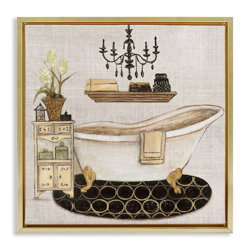 Stupell Serene Vintage Bathtub Framed Floater Canvas Wall Art Design By Janet Tava - 18 x 18 - Gold
