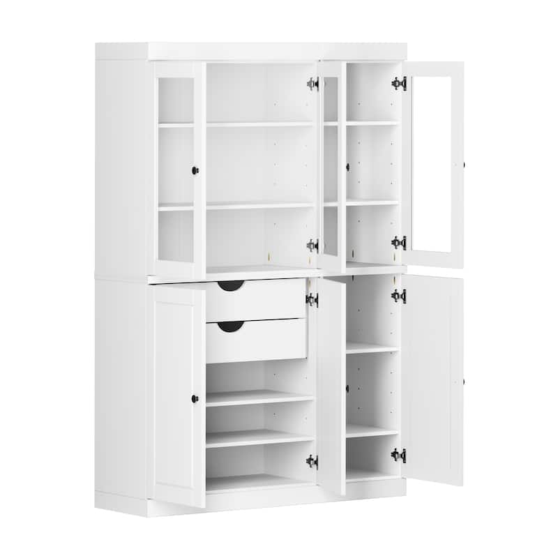 Palace Imports 100% Solid Wood Pantry China Cabinet, Raised Panel & Clear Glass Doors, 2 Drawers, 48.5" Wide, 71.5" Tall