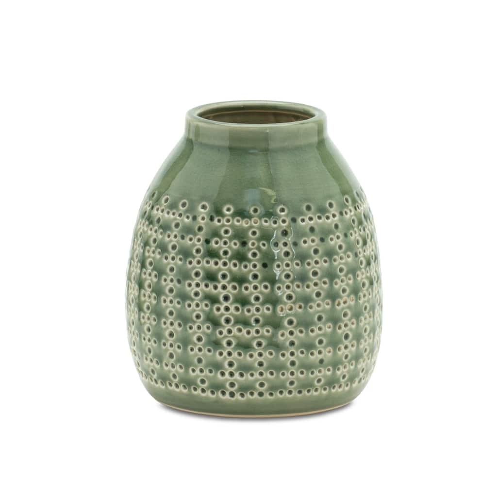 Punched Dimple Terra Cotta Vase - 6.5" - Green