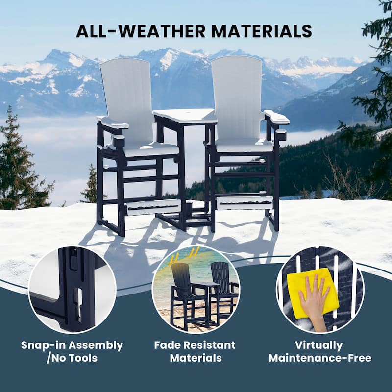 Polytrends Coastline Outdoor Poly Bar Chair Set with Connecting Tray & Cup Holder