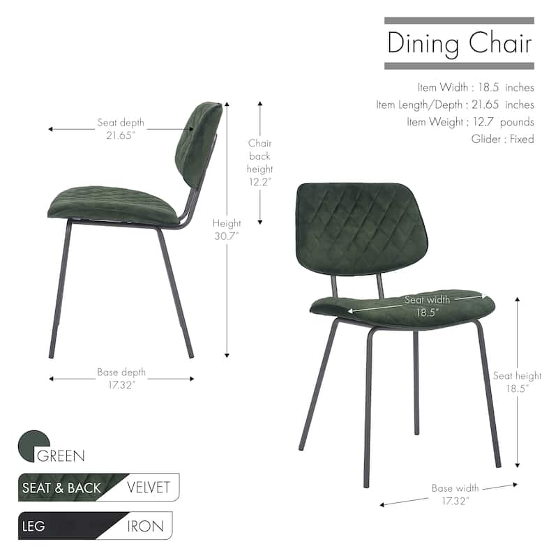 Porthos Home Taci Dining Chairs Set Of 2, Velvet Upholstery, Iron Legs