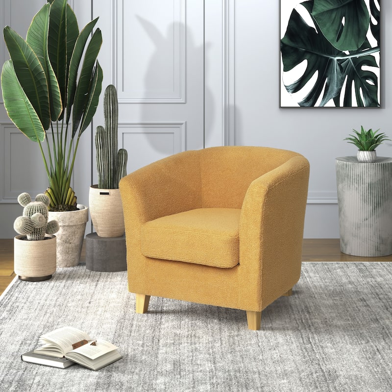 Mustard Yellow Modern 30.5" Upholstered Club Chair with Birch Wood Legs and Thick Seat Cushions