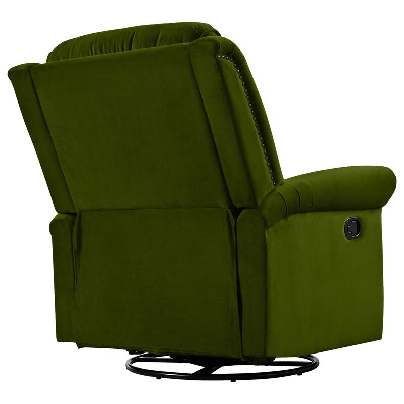 Home Theater Swivel Recliner Chair, Manual Rocking Nursery Rocker w/Adjustable Backrest Rolled Arms Lounge Chair with Rivet Trim