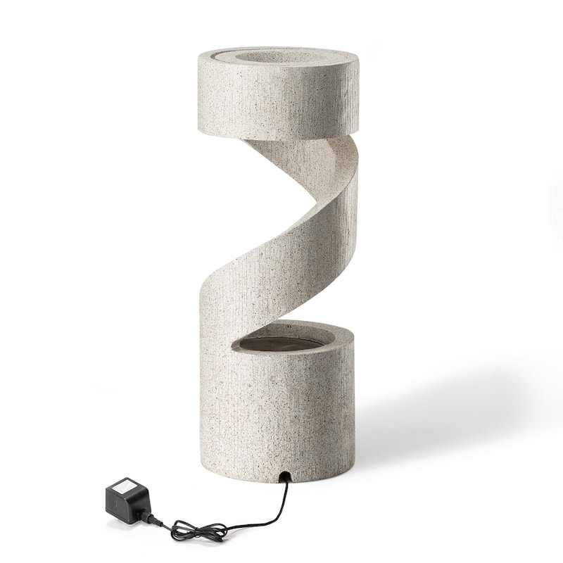 Glitzhome Modern Minimalist Spiral LED Polyresin Outdoor Fountain with Small Planter