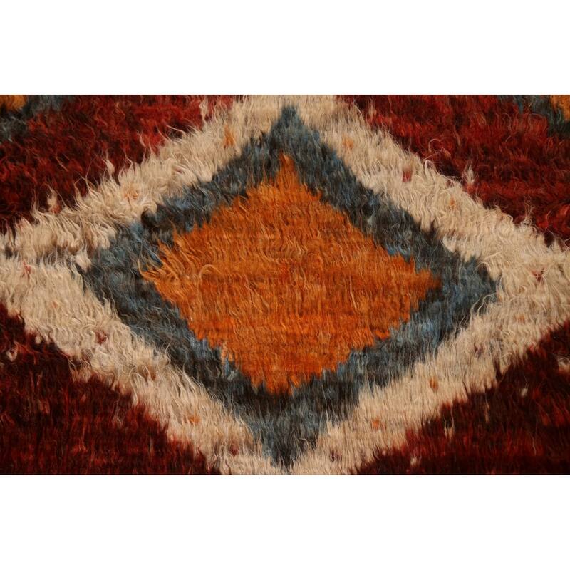 Hand Knotted Oriental 100% Wool Carpet Modern Tribal Red Moroccan Area Rug - 8' 9'' X 6' 4''