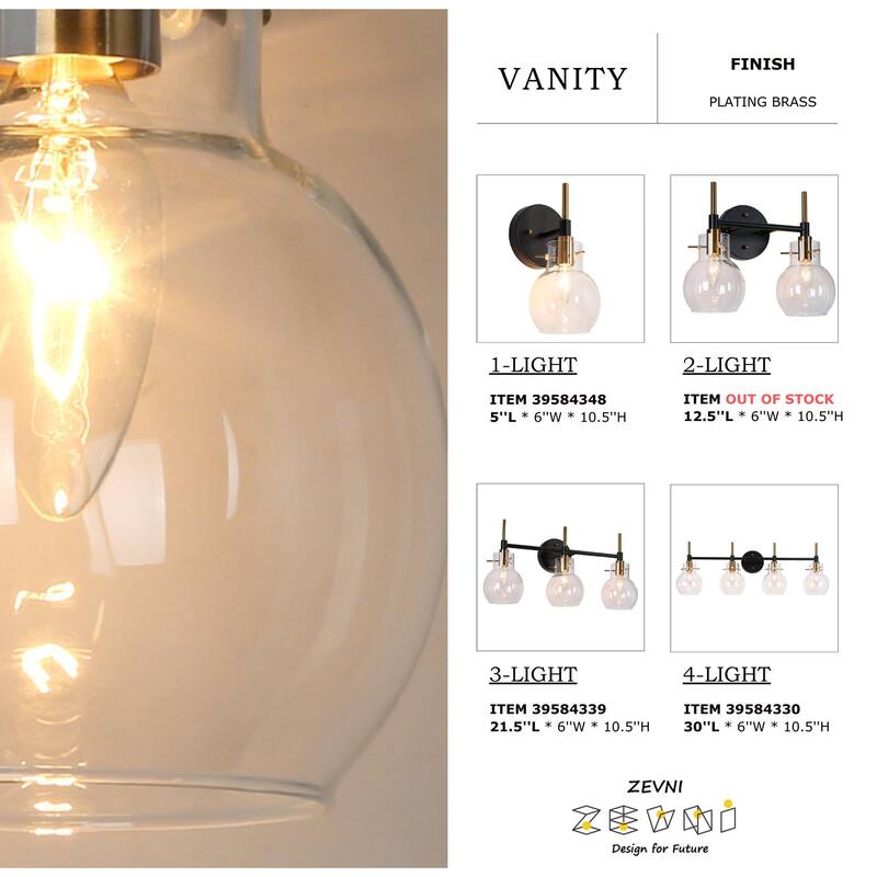 Isha Modern Black Gold 1-Light Bathroom Wall Sconce with Globe Glass - 5" L x 6" W x 10.5" H