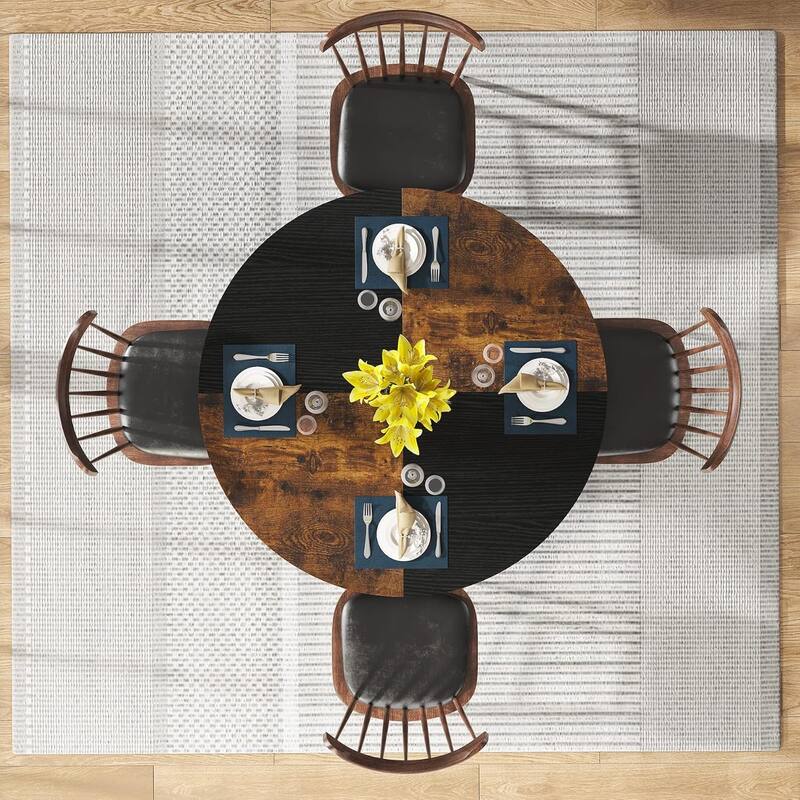 47-Inch Round Wood Dining Table for 4 With Storage Shelf Large Kitchen Table for Home Dining/Living Room