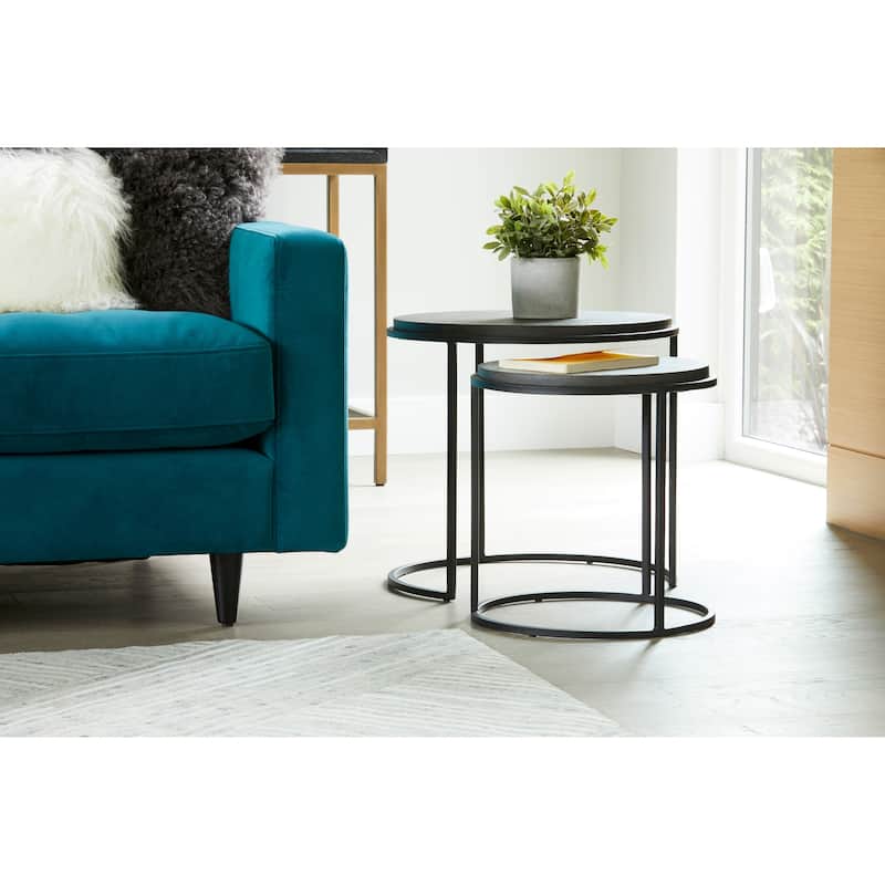 NADAAL STUDIOS Julius - Lavastone with Iron Base Accent Tables in Black - Set of 2