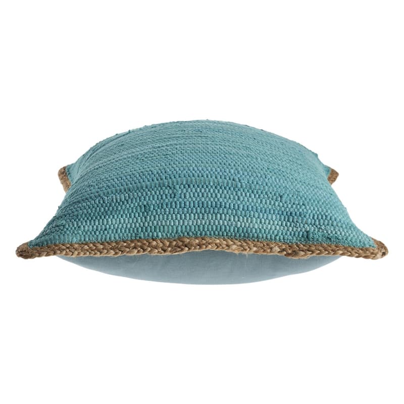 HomeRoots Set of Two 20" Turquoise Cotton And Jute Throw Pillows with Texture