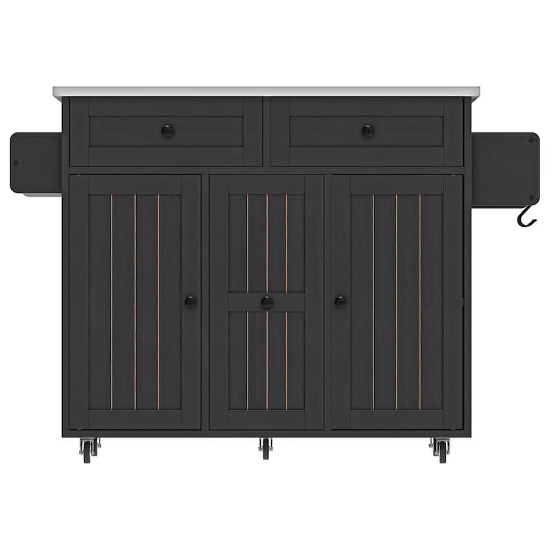 Moasis Wooden Kitchen Island with Drop Leaf Rolling Cart Extra Large Work Surface and Storage Drawers Towel Spice Rack