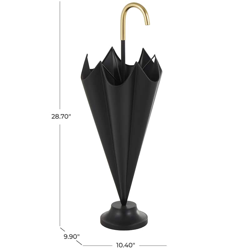 Metal Umbrella Stand with Gold Handle and Ball Details - Black - Roche River Decor