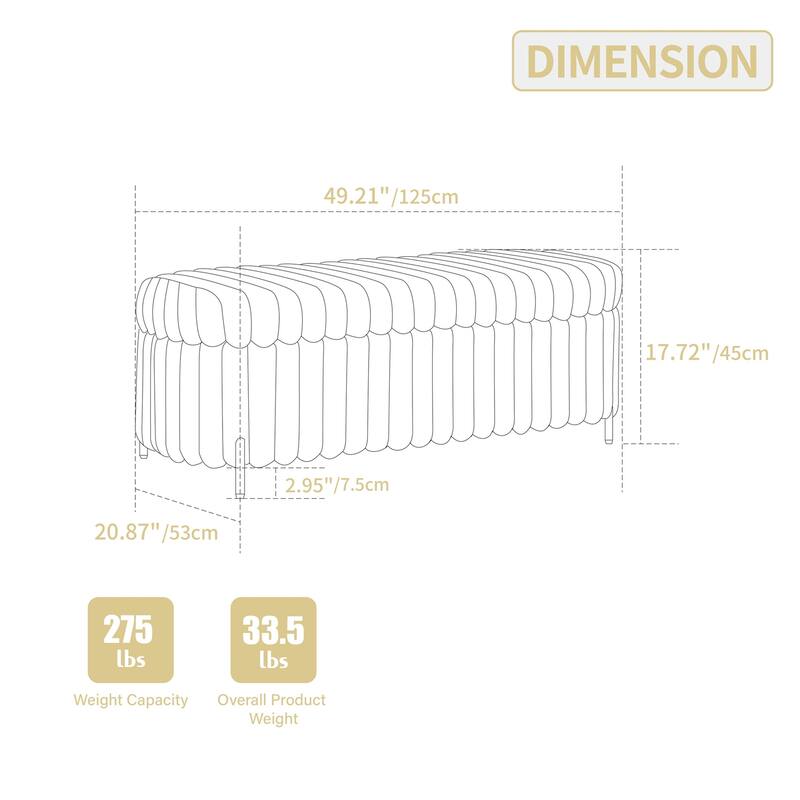 49.2" Curved Flip Top Storage Bench with Metal Legs for Bedroom