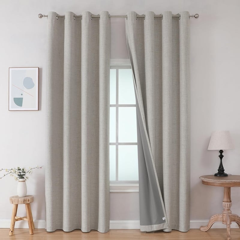 Blackout Curtains 120 Inches Long 2 Panels Burg, Room Darkening Curtains - Greyish White
