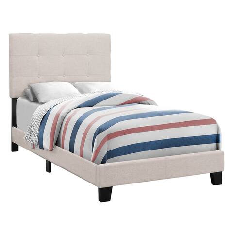 Offex Contemporary Twin Size Linen-Look Upholstered Bed - Beige, Black