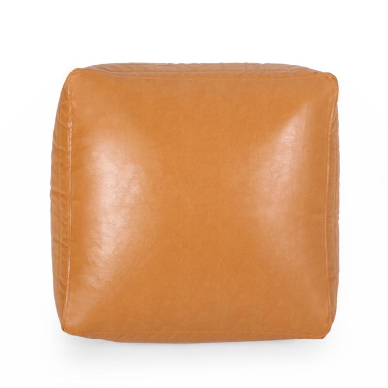 Bambo Faux Leather Rectangle Pouf - Caramel