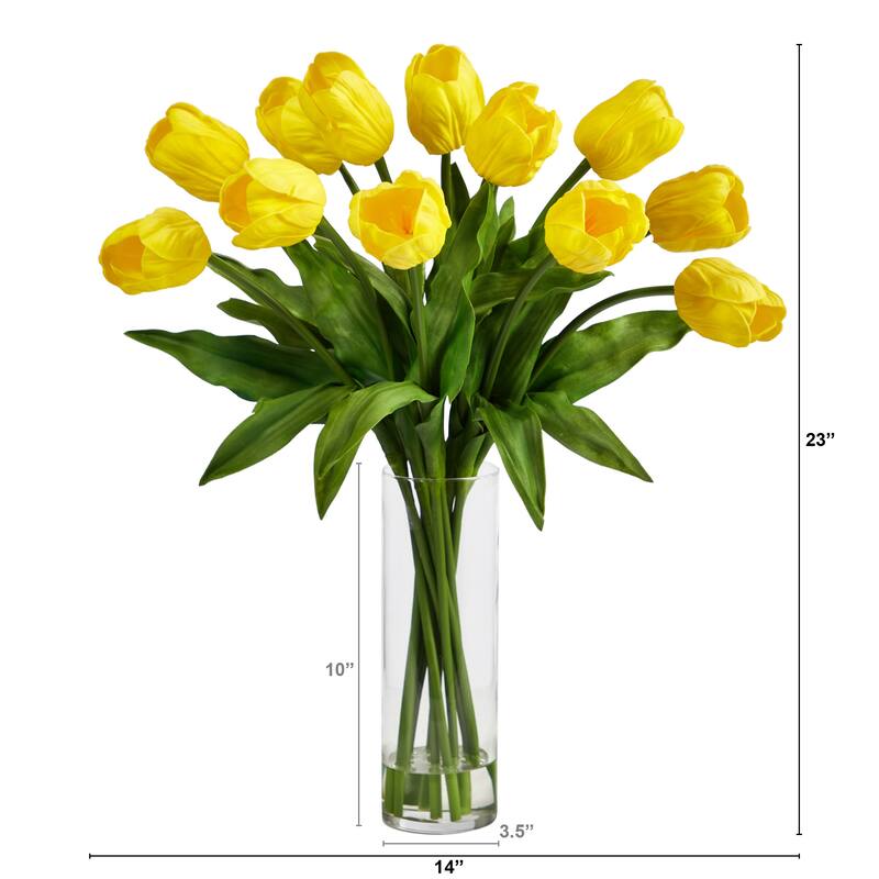 23" Artificial Tulip Arrangement with Cylinder Glass Vase