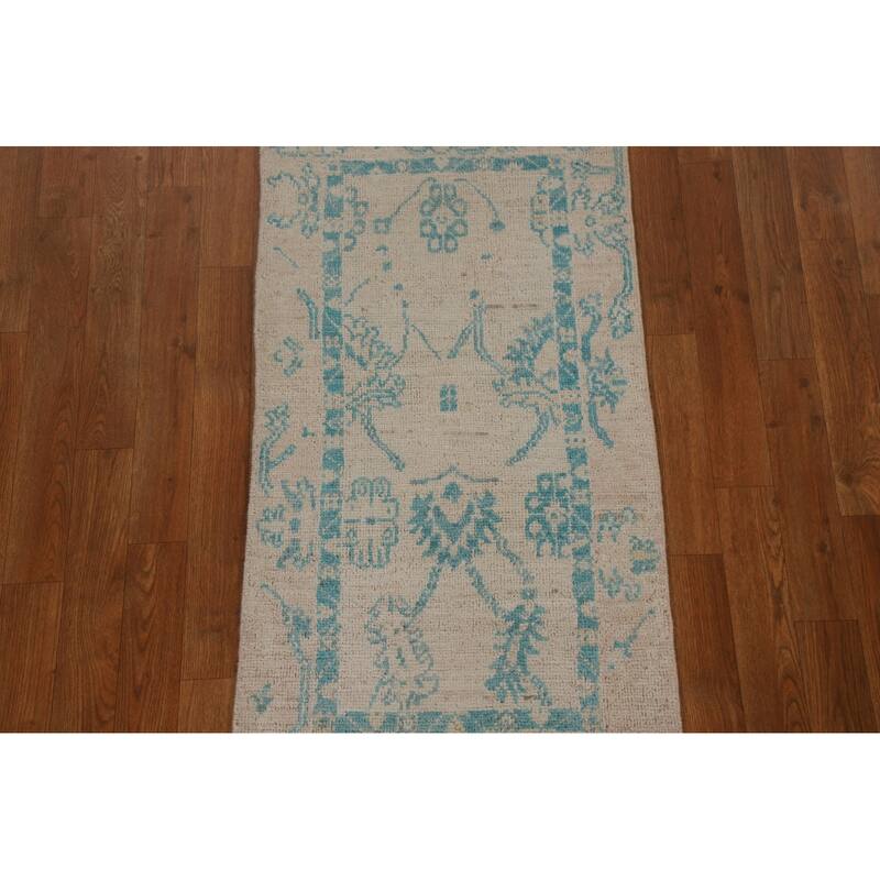 Traditional Geometric Oushak Turkish Oriental Wool Rug Handmade Carpet - 1'11" x 3'11"