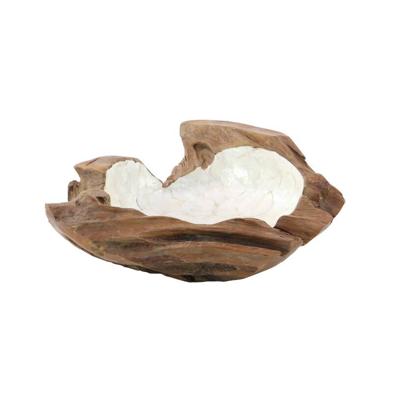 Teak Wood Handmade Live Edge Free Form Decorative Bowl with Capiz Interior - Brown - Roche River Decor