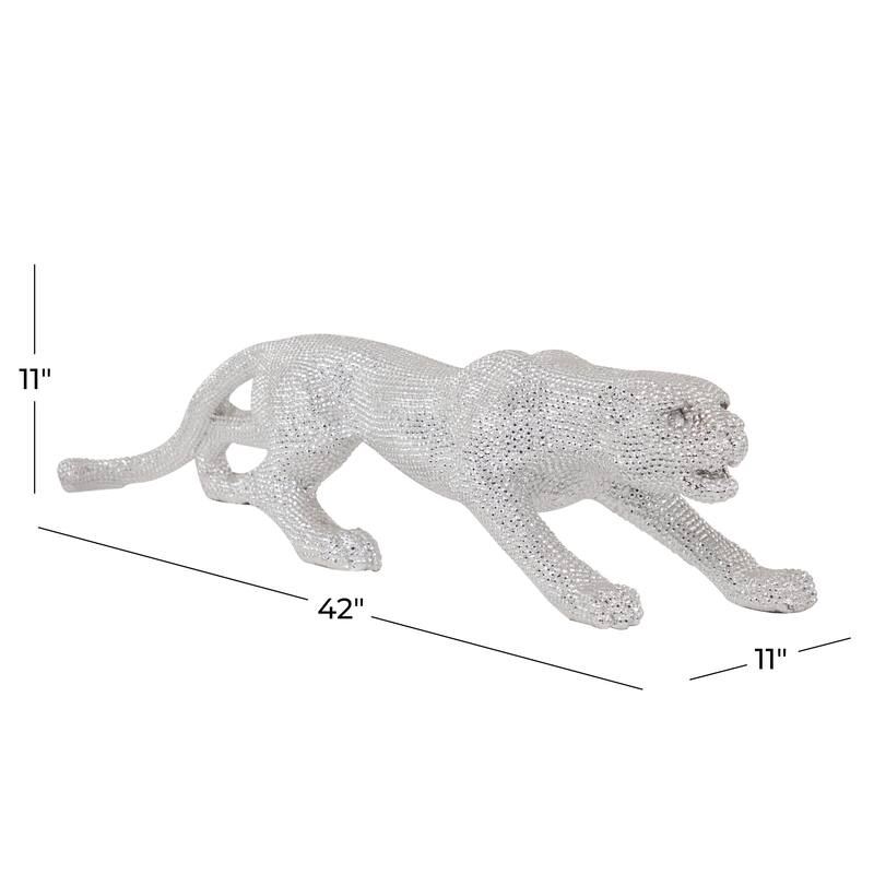 Polystone Leopard Floor Decorative Sculpture with Carved Faceted Diamond Exterior - Silver or Black - Roche River Decor