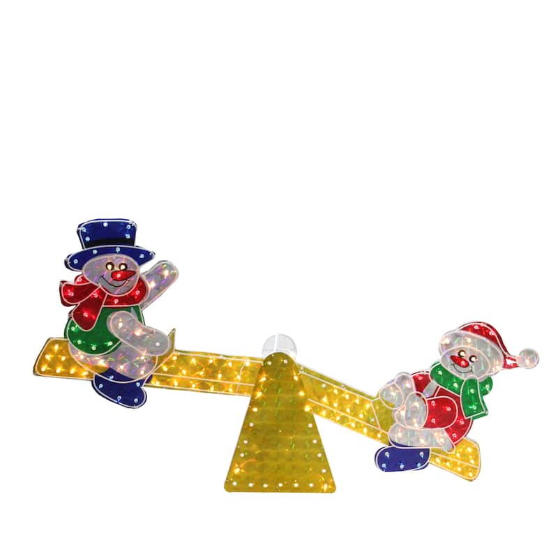 48" Yellow Red Holographic Snowmen on See Saw Outdoor Christmas Decor - Multi