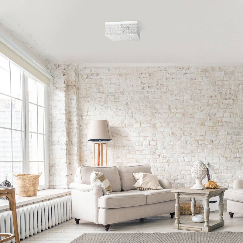 Square Flush Mount Ceiling Light - 2 Light White Modern Interior Lighting 12 Inch - 5