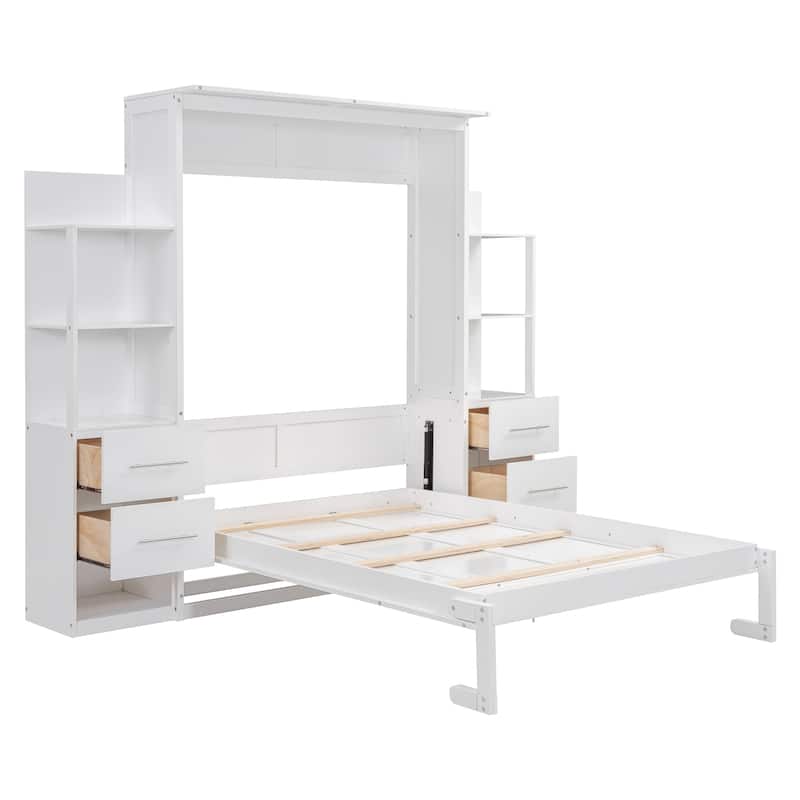 Murphy Bed Wall Bed with Shelves, Drawers and LED Lights