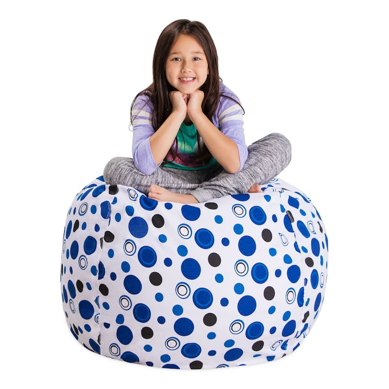 Kids' Stuffed Animal Storage Bean Bag Chair Cover or Toy Organizer - 38 Inches Large - Canvas Bubbles Blue and White
