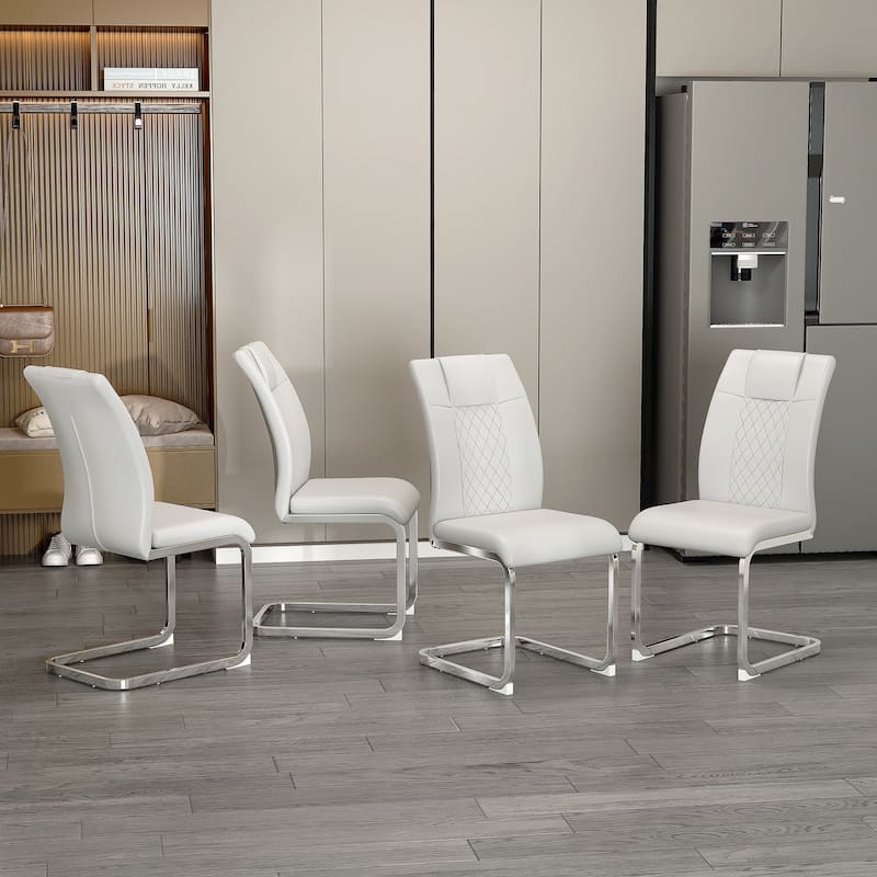 Faux Leather Dining Room Chairs with Upholstered Seat, Modern Kicthen Chairs Armless Accent Chairs with Metal Legs, Set of 4