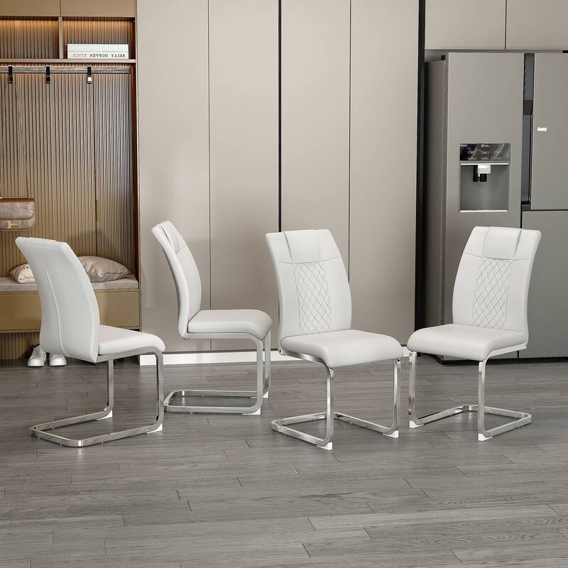 Modern Dining Chairs with Faux Leather Upholstered Seat and Metal Legs, for Kitchen, Living Room, Set of 8, Grey+PU