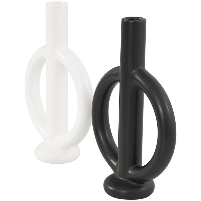 CosmoLiving by Cosmopolitan Black Ceramic Ring Geometric Candle Holder (Set of 2)