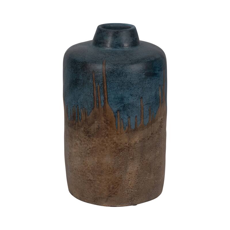 Sagebrook Home Terracotta 2-tone Vase, Blue/Ivory Finish, Home Decor, and Centerpiece Displays