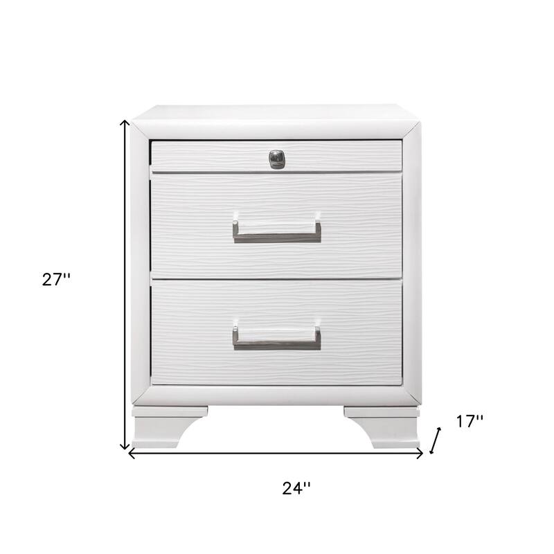 White MDF 2-Drawer Nightstand with Metal Accents and Storage for Bedroom