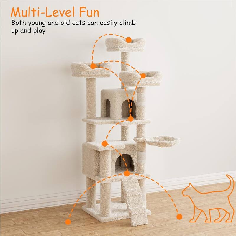 Cat Tree Multi-Level Cat Tower with 2 Roomy Condo 4 Perch