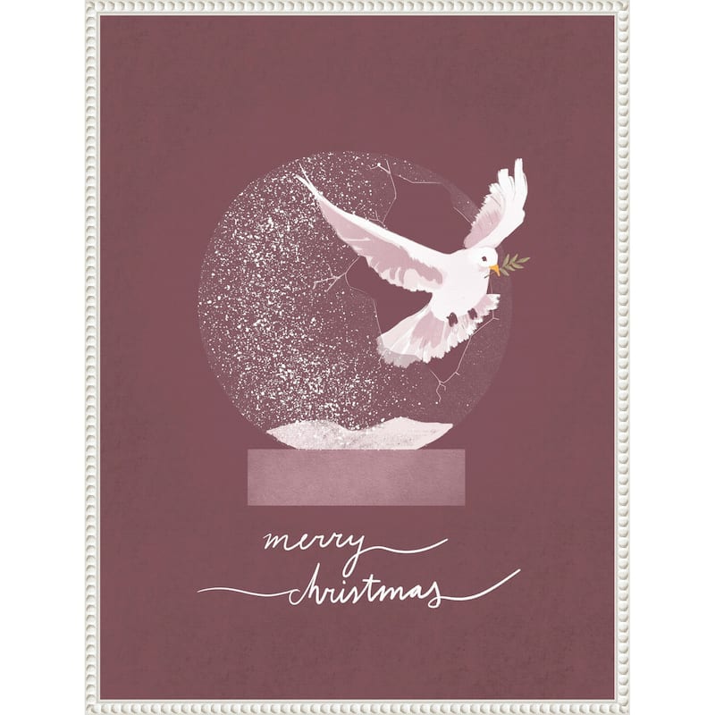 Snow globe Dove by Goed Blauw (23 x 30 in.), Framed Canvas Wall Art Print - Sylvie Beaded White