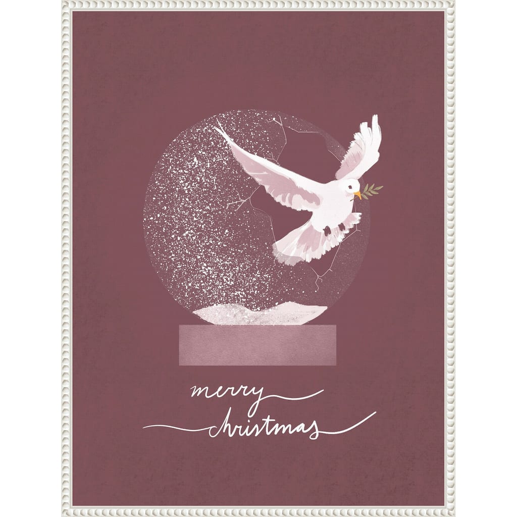 Snow globe Dove by Goed Blauw (23 x 30 in.), Framed Canvas Wall Art Print - Sylvie Beaded White