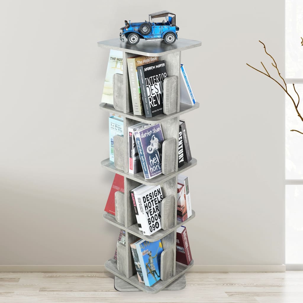 White Oak Square 4-sided Revolving Media Storage Bookcase Rotating Bookshelf
