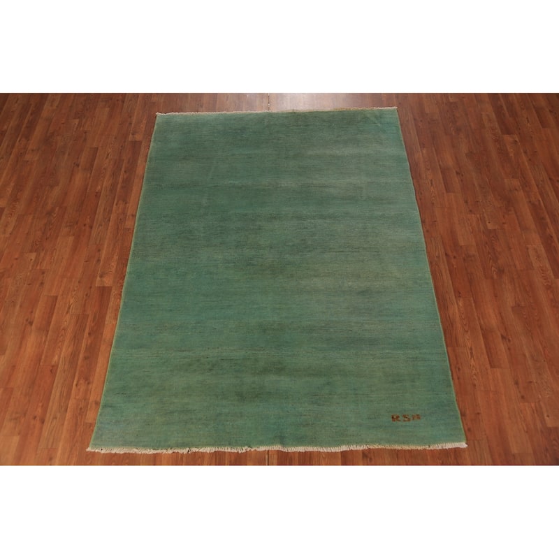 Green Gabbeh Modern Area Rug Handmade Wool Carpet - 4'10" x 6'7"