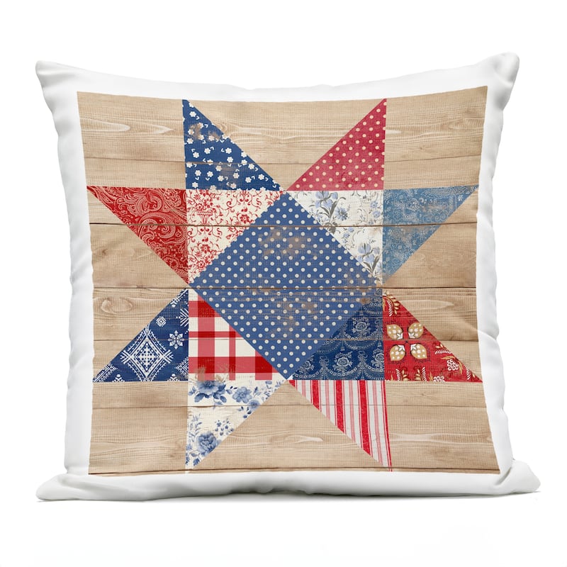 Stupell Rustic Americana Quilt Pattern Printed Outdoor Throw Pillow Design by Susan Arnot - Accent - Polyester - Red - Single
