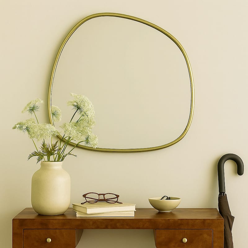 TEHOME Asymmetrical Irregular Shaped Mirror Antiqued Gold Asymmetrical Accent Mirror Irregular Bathroom Wall Mirror 27" x 27"