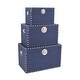 preview thumbnail 3 of 6, Offex Home Accent Set of 2 Navy Blue Linen Studded Trunk - : Lg: L: 19.75" x W: 12" x H: 12.25"