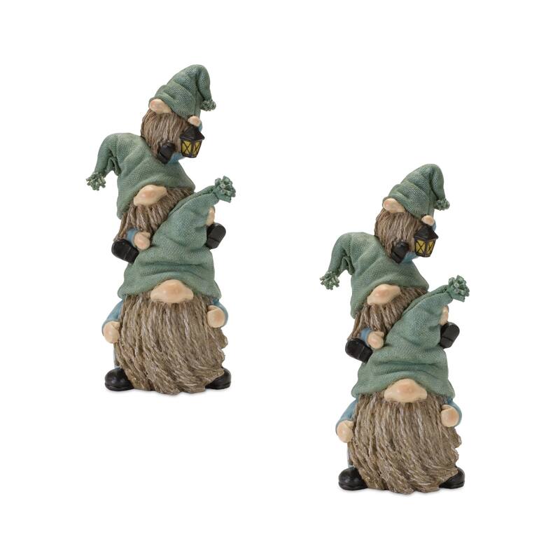 HomeRoots Set of Two 11" Blue and Green Polyresin Christmas Figurine Tabletop Sculpture - 4.25' X '11' X '5.25
