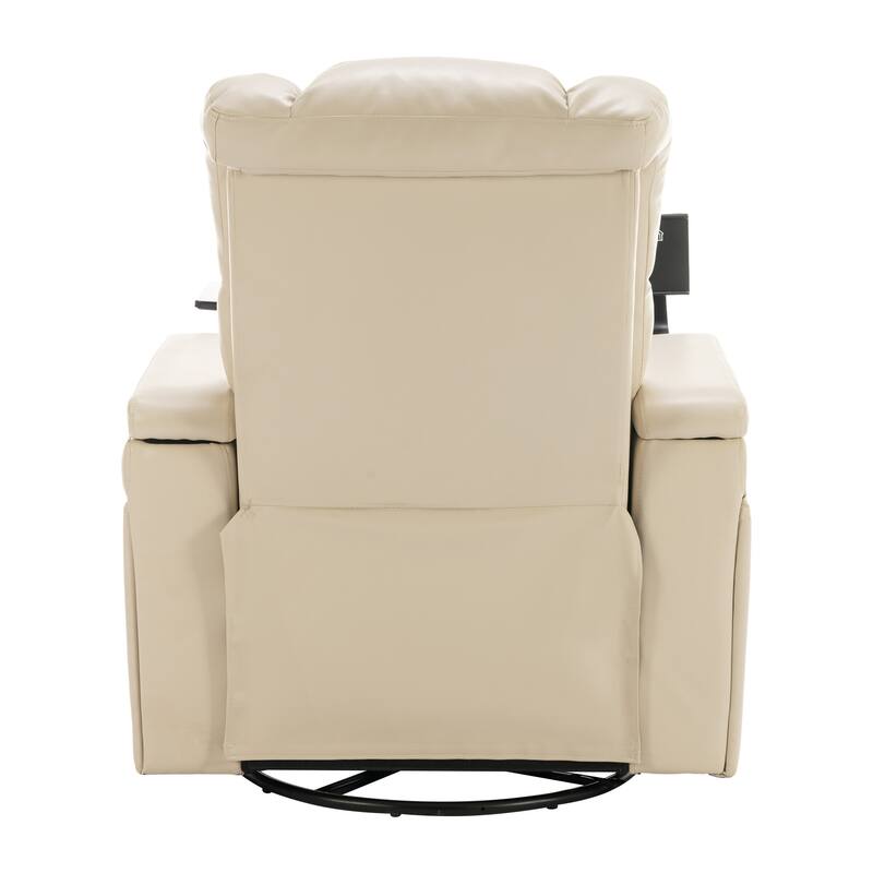 270° Swivel PU Leather Power Recliner with Phone Holder, Cup Holder, USB Port Home Theater Recliner for Living Room