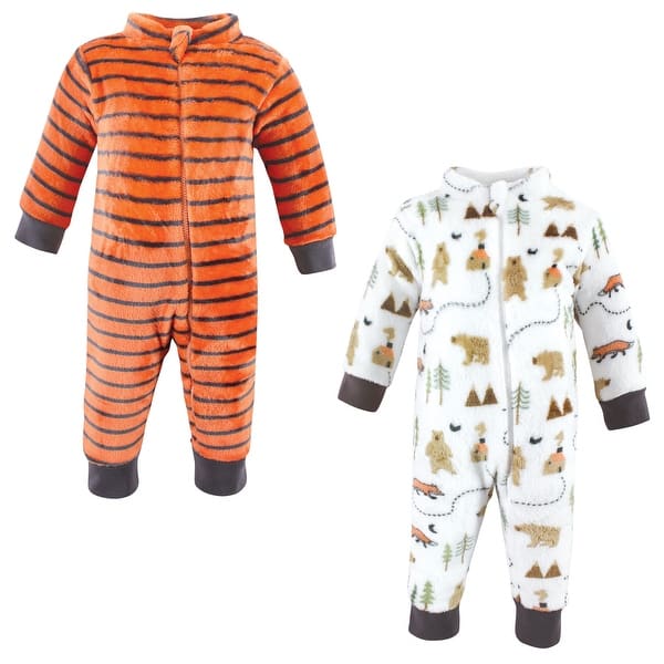 slide 1 of 1, Hudson Baby Infant Boy Plush Jumpsuits, Camping 0-3 Months - Camping