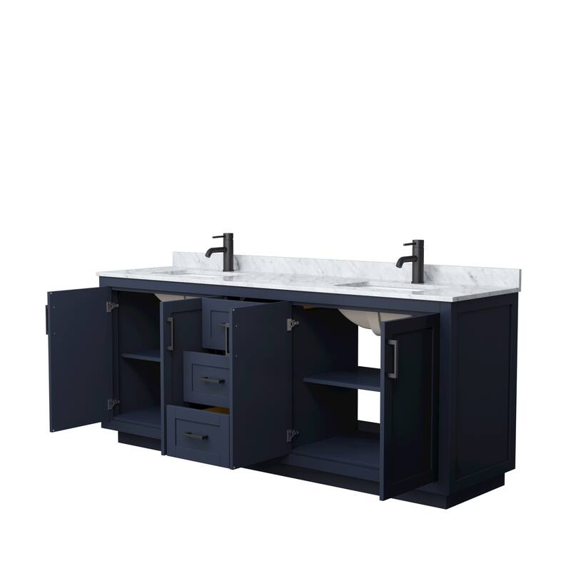 Miranda Double Vanity Set, White Carrara Marble Top, No Mirror