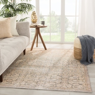 The Curated Nomad Durlston Printed Trellis Gold/ Green Cotton Mix Area Rug