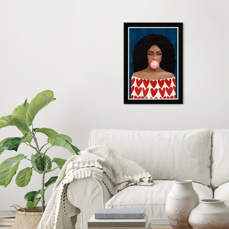 Wynwood Studio Prints Fashion and Glam I love bubblegum Red and Dark Blue Modern & Contemporary Wall Art Canvas Print - Black